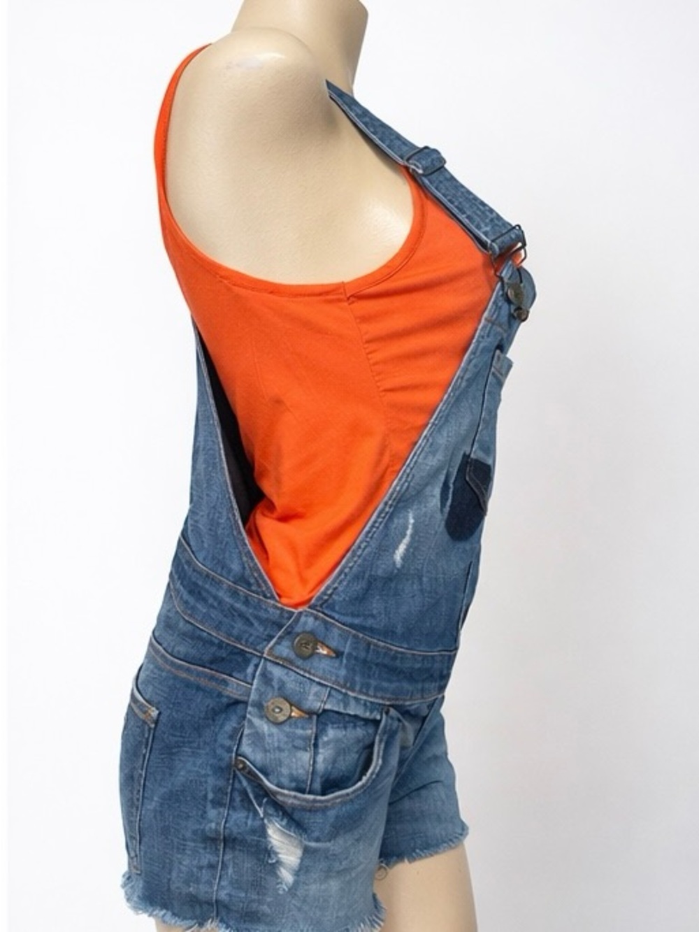 GUESS Blue Denim Short Overalls Small Distressed Y2K Summer Jean Romper - Picture 3 of 6